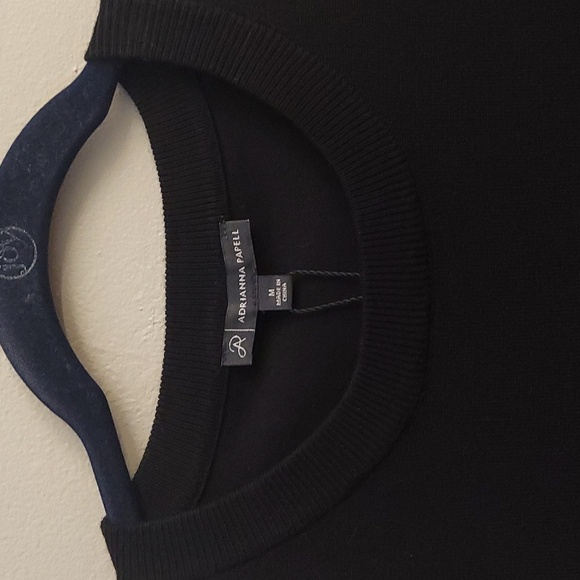 ADRIANNA PAPELL Black Crewneck Swiss Dot Sheer Long Sleeve Pullover Sweater - Picture 3 of 11